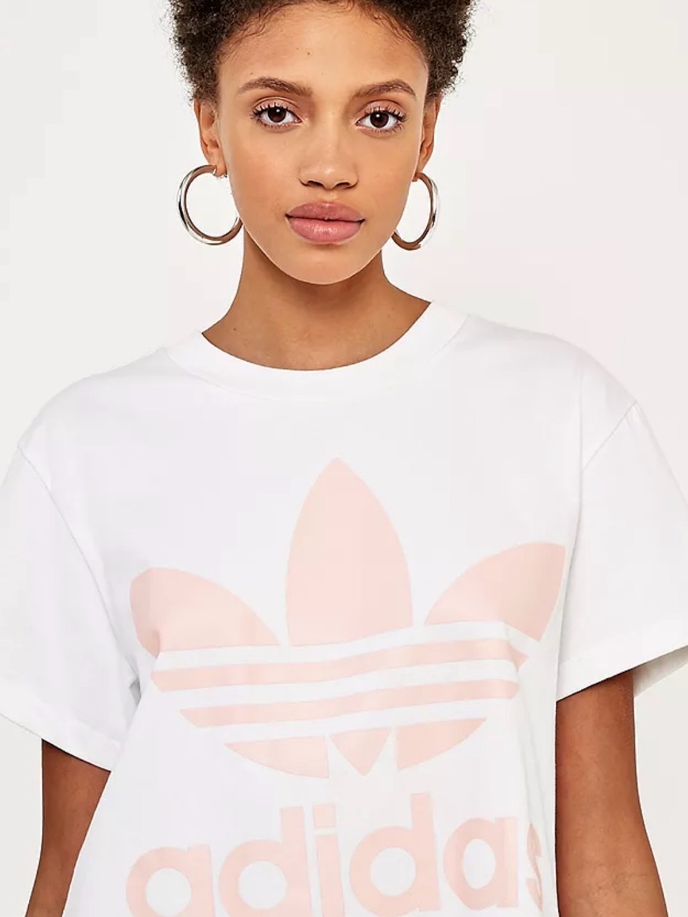adidas White Tee with Light Pink Trefoil